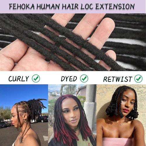 Locs Extension Human Hair 8 Inches 30 Str Dreadlock Extension 100% Full Handmade Human Hair Locs Extension for Woman/Man/Kids 0.6cm Dread Extension Human Hair Can be Curly and Dyed