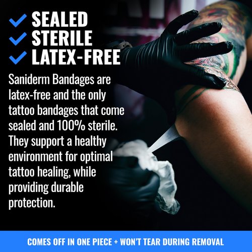 Saniderm Flex Tattoo Aftercare Bandage (New) (Personal Roll, 10.2 in x 2 yd) – Faster Tatoo Healing and Protection – Sterile, Waterproof, Flexible, Latex-Free, Tattoo Aftercare Wrap – Matte Finish