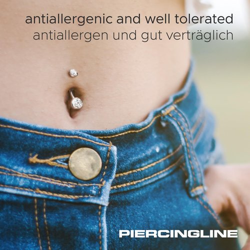 PIERCINGLINE Titanium belly button ring with internal thread and 2 CRYSTALS | Navel Ring Belly Piercing 14G 10 mm