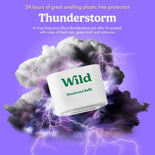 Wild - Refillable Deodorant Starter Kit - Black Case with Fresh Cotton & Sea Salt, Ocean Mist & Thunderstorm Scents - Long Lasting Protection - Aluminum Free - Vegan