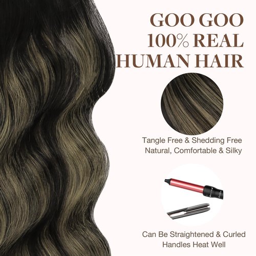 GOO GOO Tape in Hair Extensions Human Hair, 1B/19/1B Natural Black to Light Blonde, 20inch 50g 20pcs, Skin Weft Seamless Invisible, Silky Straight with Thick Ends, Remy Human Hair