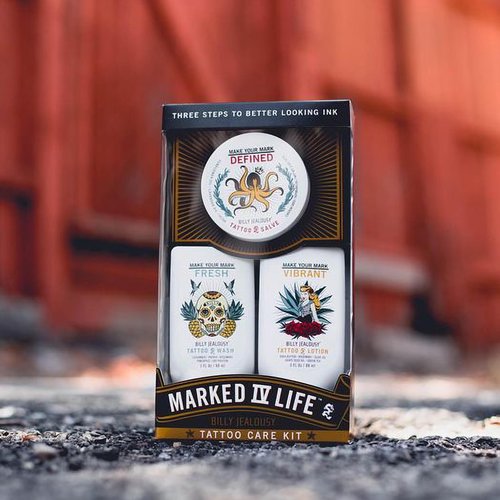 Billy Jealousy Marked IV Complete Tattoo Care Kit, Make Your Mark Defined, Fresh and Vibrant, Includes Aftercare Ink Salve, Brightening Soap and Moisturizing Tattoo Lotion