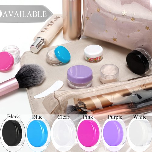 200PCS 5 Gram Sample Containers, 5ml Empty Jars with Lids, Small Cosmetic Containers, Mini Sample Jars with 16PCS Mini Spatulas for Make Up, Oils, Lotion, Powder, Paint, Jewelry, Lip Balms(Pink Lid)