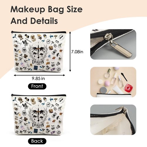 VeloKomo 4th Wing Cosmetic Bags - Fantasy Book Merch Makeup Bag for Dragon Lovers Fans Bookish Gifts Decor Personalized Zipper Small Toiletry Pouch for Girls Women Graduation Birthday Party Travel