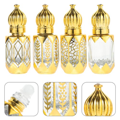 Ciieeo Roll on Bottles, Roller Bottles for Essential Oils 6ml, Oil Roller Pitcher, Arabic Crystal Glass Refillable Roller Pitcher for Oils Perfume Travel 4Pcs