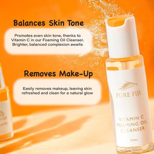 Pure Fiji Vitamin C Brightening Duo Kit - Foaming Oil and Brightening Vitamin C Face Serum - Anti Aging Anti-Wrinkle Facial Serum Gentle Foaming Oil, Antioxidant Serum, for All Skin Types