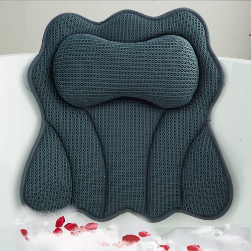 Joeyset Bath Pillows for Tub – Luxury Bath Pillow & Bathtub Pillow with 6 Strong Suction Cups, Soft Cushion for Head and Neck Support, Relaxing Bath Accessories for Women (Gray)