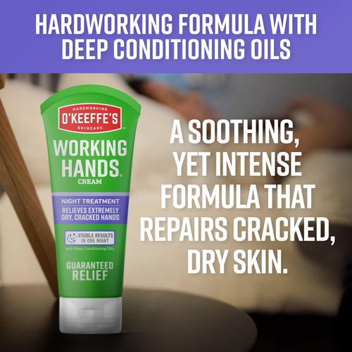 O'Keeffe's Working Hands Night Treatment Hand Cream for Extreme Dryness - 3 oz Tube (2 Pack) - Repairing Skincare for Cracked, Dry Hands