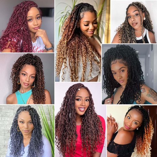 24 Inch Ombre Goddess Locs Crochet Hair 8 Packs Faux Locs Crochet Hair for Women 3 Tone River Locs Hair with Curly Ends Synthetic Style (#1B/30/27)