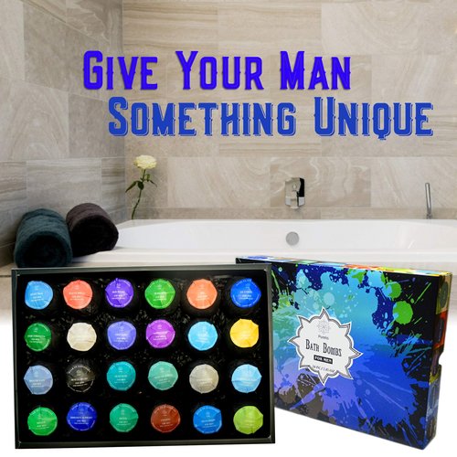 Bath Bomb Gift Sets for Men. 24 Therapeutic Aromatherapy Mens Bath Bombs. Best Gift for Dad and Fathers Day Gift Sets