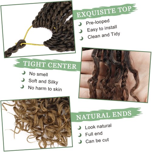 Goddess Box Braids Crochet Hair 14 Inch 8 Packs Pre-looped Bohemian Crochet Boho Box Braids With Curly Ends 3X Crochet Braids Hair for Women Synthetic Braiding Hair (14 inch, T1B/30/27)
