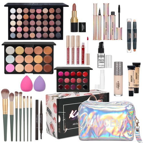 Full Makeup Kit for Girls - Eyeshadow Palette, Lip Gloss & Lipstick, Makeup Brushes, Foundation, Concealer, Mascara, Powder, Makeup Bag