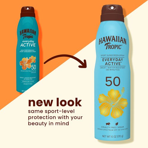 Hawaiian Tropic Everyday Active Spray Sunscreen SPF 50 Twin Pack and Weightless Hydration Face Sunscreen SPF 30 Travel Size