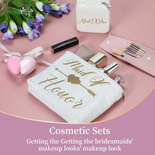 Will You Be My Maid of Honor Gift Box,Maid OF Honor＆Bridesmaids Proposal Gifts Set of 10-Bachelorette&Wedding Party Engraved with "Maid of Honor" 6oz stainless steels Cup,Jewelry box,Makeup Bags,Card