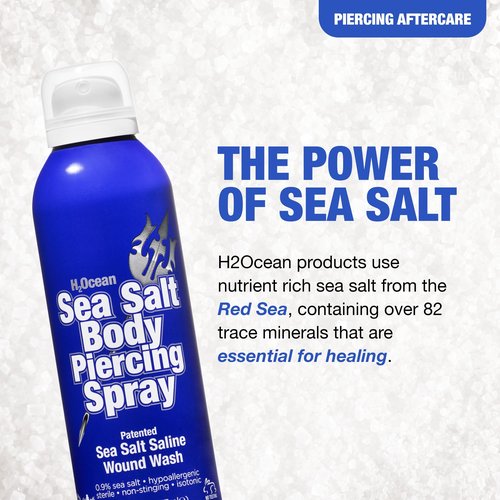 H2Ocean Sea Salt Body Piercing Spray - Saline Piercing Spray for Piercings & Body Modifications - Drug-, Preservative- & GMO-Free Vegan Piercing Aftercare - 6 oz (Pack of 2)
