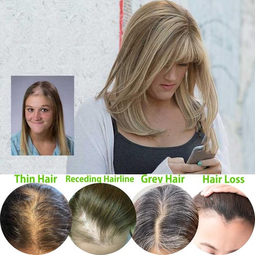 Voloria Clip in Hair Toppers Hairpiece for Women Real Human Pieces Silk Base Skin Wig Extensions for Hair Loss Grey Thinning 12 Inch (#27 Piano #613, 3x5inch)