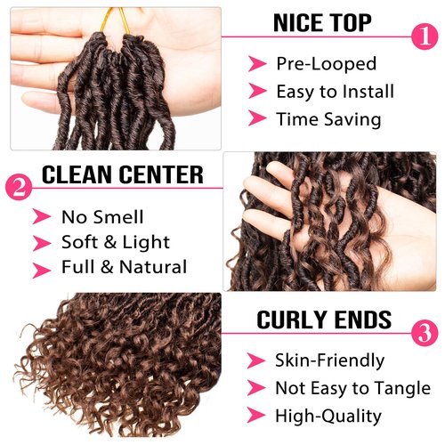 RuiYok 30 Inch Goddess Locs Crochet Hair 8 Packs Ombre Crochet Goddess locs Boho Hippie Locs Hair Faux Locs Crochet Hair with Curly Ends Pre-looped River Locs Crochet Hair for Black Women(T30#)