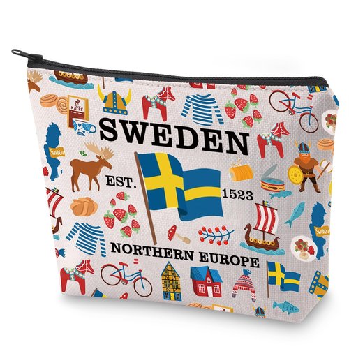 BLUPARK Swedish Souvenir Cosmetic Bag - Mom Gift, Travel Makeup Bag for Sweden Lovers