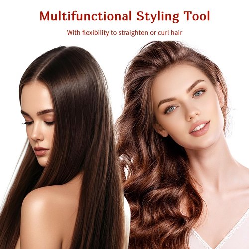 ALEELAI Flat Iron Hair Straightener and Curler, 2-in-1 Ceramic Styling Tool with Floating Plates, Fast Heat-Up, Adjustable Temperature, Dual Voltage for Travel & Home Use