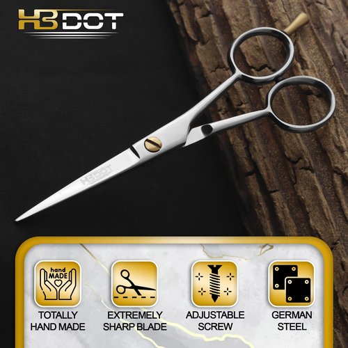 HB DOT - Professional Mustache Scissors, 5 Inches Black Mustache Beard Scissors, German Stainless Steel Beard Scissors for Men with Case, 2 Combs (Silver Shine)