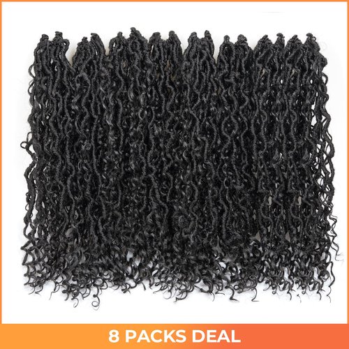 ToyoTress Boho Faux Locs Crochet Hair - 16 Inch Natural Black Bohemian Locs Crochet Hair With Curly Ends for Black Women, Shoulder Length Pre-looped Synthetic Braiding Hair Extensions（16 Inch, 1B-8P)