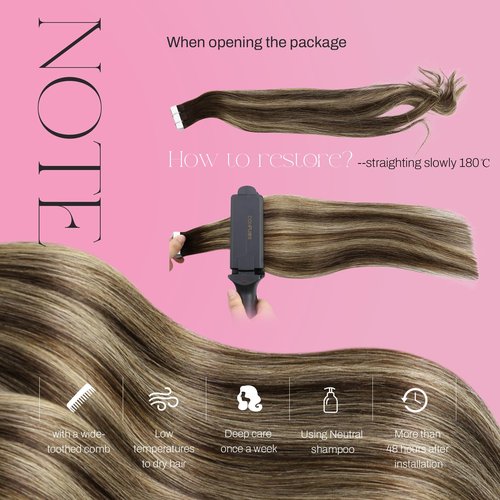 Moresoo Tape in Hair Extensions Human Hair Ombre Brown to Caramel Blonde with Brown Balayage Tape in Seamless Hair Extensions Real Human Hair Tape in Extensions 18 Inch #4/27/4 20pcs 50g