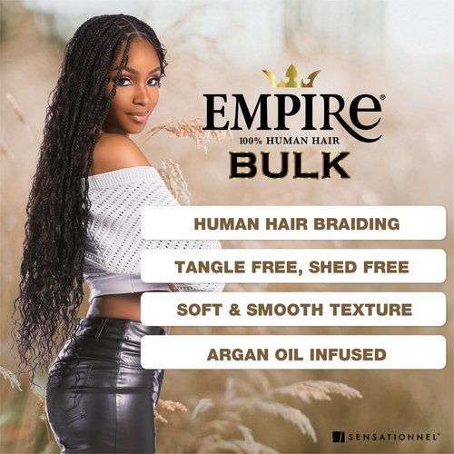 Sensationnel Empire Bulk Braiding – Water Wave Human Hair Braids for Knotless Boho Box or Curly Loosewave Styles 1 pack (14 inch, 2 DARKBROWN)