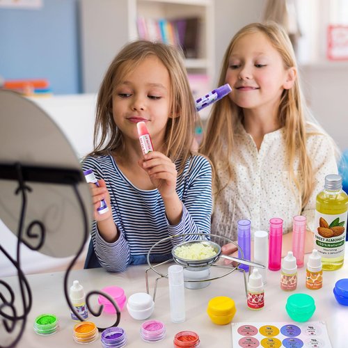 WhizToys DIY Lip Balm Making Kit Teen Girl Gifts Trendy Stuff Make Your Own Lip Gloss Set with Natural Beeswax, Shea Butter,Sweet Almond Oil,24 PCS Lip Blam Containers
