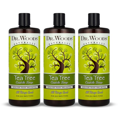 Dr. Woods Tea Tree Liquid Castile Soap - Castile Soap with Pure Tea Tree Oil, Body Wash for Men and Women, Organic Shea Butter, Natural Cleaner for Face, Hands, and Body - 32 Fl Oz, Pack of 3