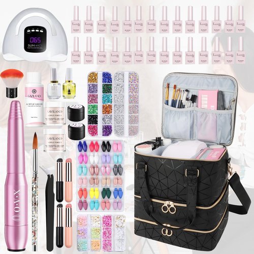 Nail Polish Organizer Bag Holds 84 Bottles & Nail Lamp, 3 Layers Nail Kit Storage Carrying Case Pu Leather, Large Nail Supplies Organizer With Shoulder Strap, Portable Travel Nail Bag For Nail Tech