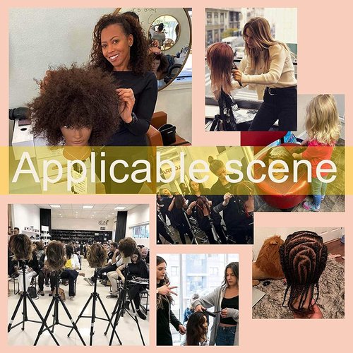 African Mannequin Head with 100% Human Hair Curly Cosmetology Manican Mannequins Heads with Stand for Display Practice Braiding Styling Training Head Hair Styling