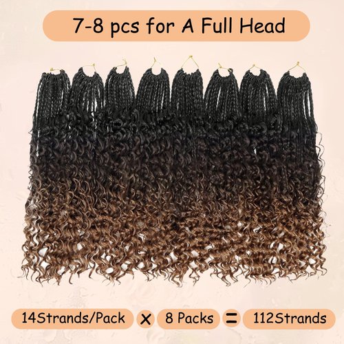 Boho Box Braids Crochet Hair 16 Inch Goddess Braids Crochet Hair Pre Looped Boho Crochet Braids with Curly Ends, Bohemian Box Crochet Braids for Black Women Knotless Synthetic Hair Extensions(1B-4-30)
