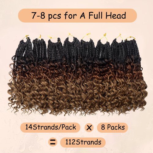 8 Packs Boho Box Crochet Braids Pre Looped with Curly Ends - 8 Inch Goddess Bohemian Box Crochet Hair for Black Women Synthetic 3X Boho Braids Crochet Hair Extensions Pre Looped T1B-33-30