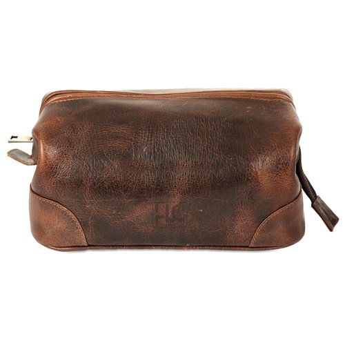 HLC Leather Toiletry Bag for Men - Premium Genuine Leather Dopp Kit Shaving Kit Organizer Travel Kit Pouch Bag - Large Size - Rustic Brown