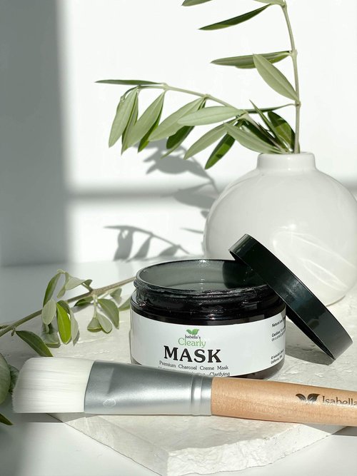 Isabella's Clearly MASK, Deep Pore Cleansing Charcoal Face Mask with Anti Ageing Hyaluronic Acid | Natural Skin Care for Wrinkles, Blackheads, Large Pores, Acne | Includes Applicator Brush