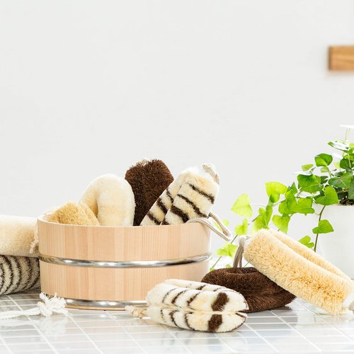 Japanese Tawashi Soft Bath Scrub - Hemp Palm Fiber Body Brush with Rope Handles - Ideal for Exfoliating - Product of Japan