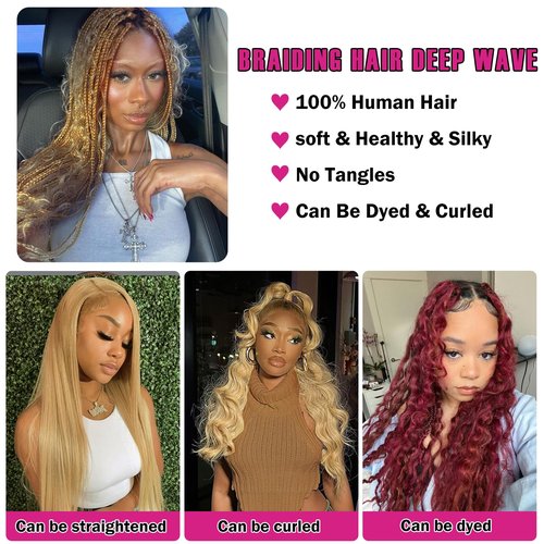 Afrodiva Human Braiding Hair for Boho Braids Brown Deep Wave Bulk Human Hair for Braiding Wet and Wavy Micro Braiding Human Hair 2 Bundles No Weft Curly Braiding Hair Extensions (20 Inch, 100g)