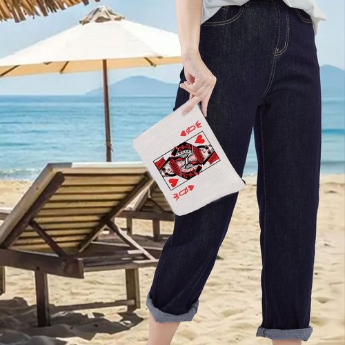 LEVLO Queen of Hearts Cosmetic Make Up Bag King and Queen Gift Blackjack Cards Poker Makeup Zipper Pouch Bag(Queen of Hearts Bag)