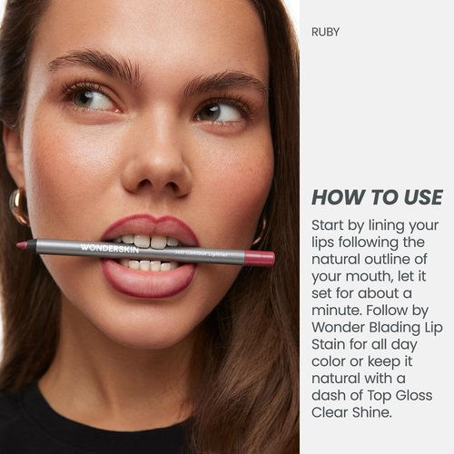Wonderblading Lip Stain Peel Off Masque (First Kiss) with 360 Contour Lipliner (Ruby)