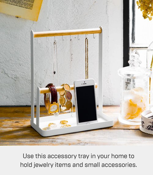 YAMAZAKI Home Tosca Accessory Stand - Jewelry Holder & Organizer Storage - Steel + Wood