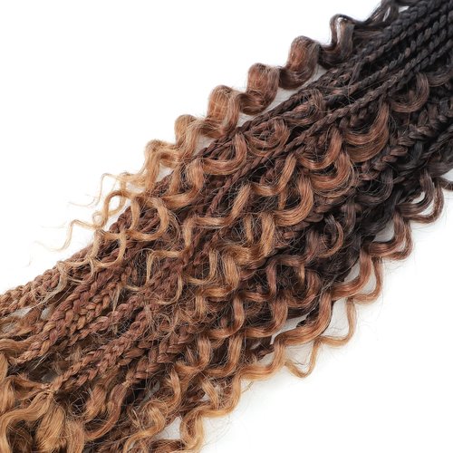 Goddess Crochet Box Braids Curly Ends 144 Strands 22 Inch Bohomian Goddess Box Braids Crochet Hair Synthetic Crochet Braids Hair Extensions(22 Inch,1B/30/27)