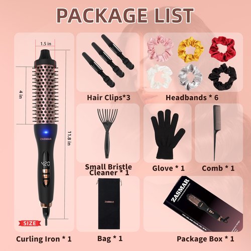 ZASMAR 1.5″ Ceramic Thermal Brush with 10 Temperature Settings, Heated Round Brush for Blow Out Look, 30s Fast Curling Iron Dual Voltage, Quick & Easy to Use