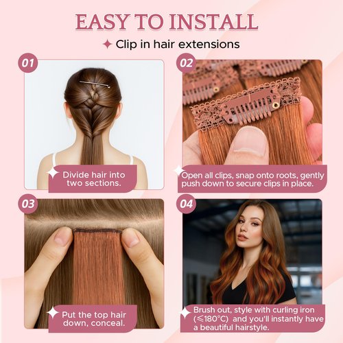SEGOHAIR Clip in Hair Extensions Real Human Hair for Women, 12 Inch 33g 6pcs, Pink, Straight - Highlight, Add Volume and Length for Daily Wear, Parties, Weddings