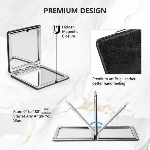 MIRORA Compact Mirror, 1x/2x Magnifying Foldable Cosmetic Mirror, Portable Travel Mirror for Pocket and Purses, Singer Merch Compact Mirror for Fans (Black)