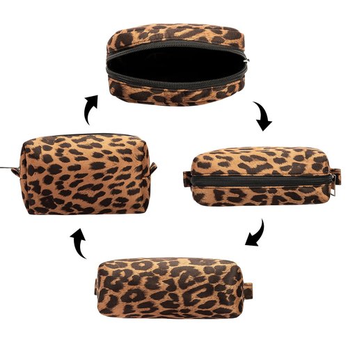 Leopard Print Makeup Bags, 2 Pieces Large Capacity Soft Cosmetic Bags, Travel Toiletry Organizer for Women (Brown)