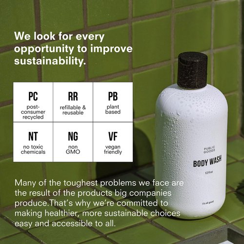 Public Goods Body Wash for Men and Women | Natural Soap for Bath & Shower | Body Scrub Made with Organic Essential Oils | Sulfate & Paraben Free | Vegan Friendly | 12 Fl Oz Bottle (Pack of 2)
