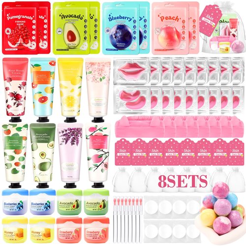 Ponhey 88 PCS Spa Party Supplies for Girls, Spa Party Favors Include Face Masks Skincare, Hand Cream, Lip Balm, Under Eye Patches, Lip Mask and Foot Bath Bombs, Spa Birthday Sleepover Party Supplies