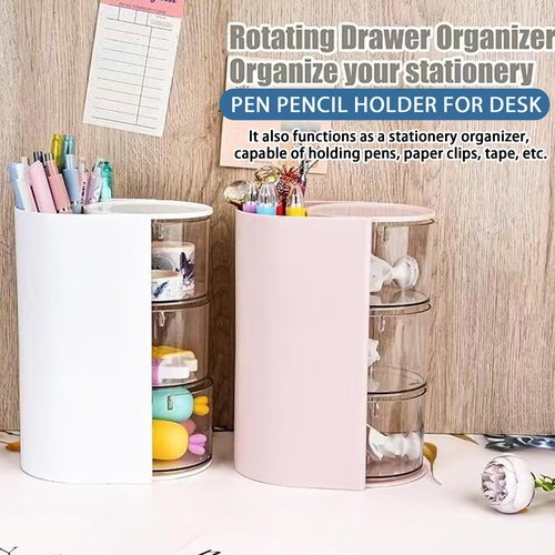 Azurphoric Hair Accessories Organizer with Hair Brush Holder, Rotatable Makeup Brush Holder for Necklaces, Earring, Bracelet, Ring, Makeup Brushes, Hair Clip and Hair Accessories (Pink, 3-Layer)