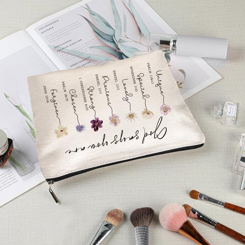 God Says You Are Cosmetic Bag, Inspirational Bible Verse Makeup Bag for Women, Floral Bible Verse Makeup Case, Sister Gifts, Friend Gifts, Affirmations Gifts, Christian Gifts, Birthday Gifts for Women