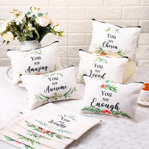 Irenare 30 Pcs Inspirational Makeup Bag Canvas Cosmetic Bag Bulk Employee Appreciation Gifts for Women Bulk Friends Coworker Employee Mom Aunt Faith